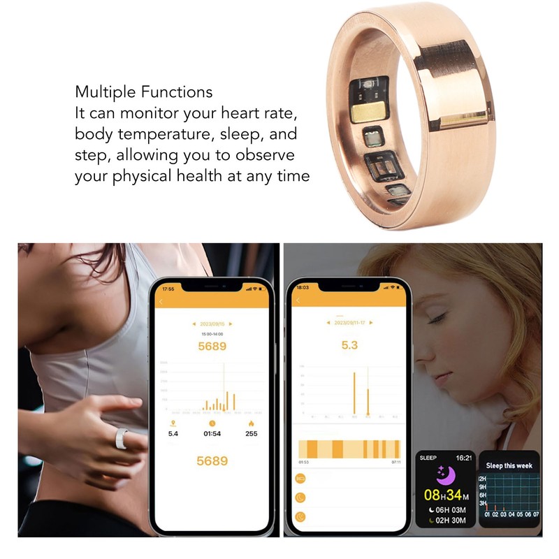 Smart Ring Pink Gold Sleep Monitor Health Tracker Waterproof Aluminum