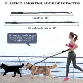 Correa Manos Libres para Perros con Bolsa para Smartphone,Correa de Cintura Ajustable Que Absorbe los choques,cinturón ajustable,Riñonera deportiva, doble asa,para Caminar Correr con tu Perros (Gris)