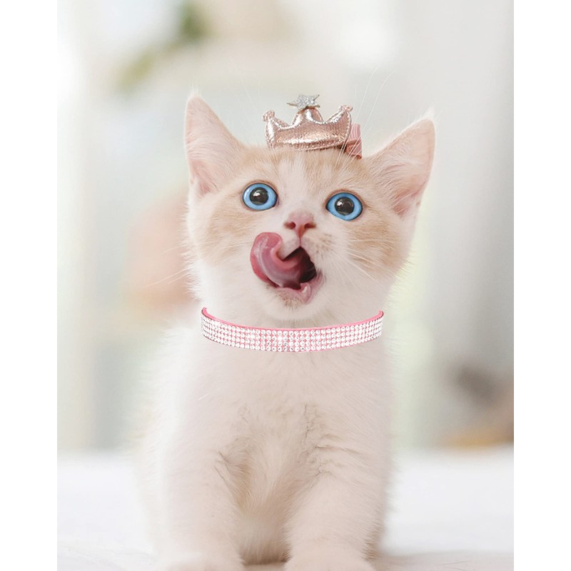 Aecllcea Cat Collars for Girl Cats with Rhinestone Soft Velvet,Breakaway
