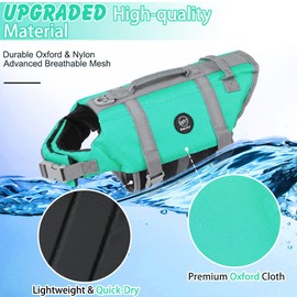 EMUST Adjustable Dog Life Jacket with Rescue Handle, Flotation Vest for Small/Medium/Large Dogs, XS, Turquoise