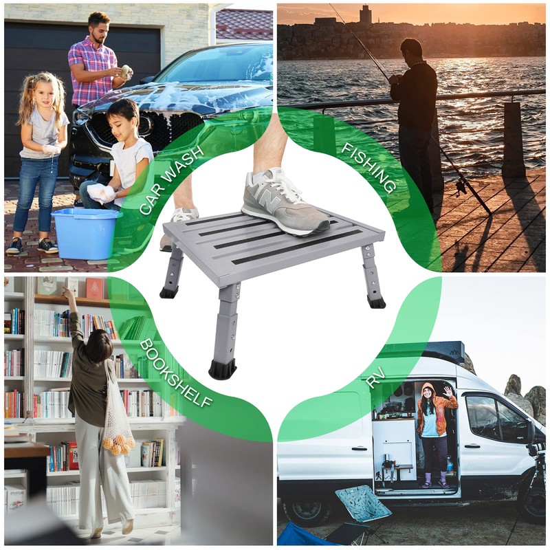 DEPSUNNY Adjustable Height Aluminum RV Step, Stable Foldable Platform Step