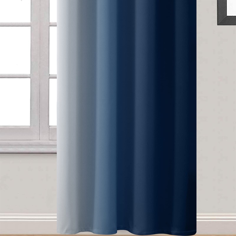 Yakamok Blue and Greyish White Ombre Curtains, Room Darkening Gradient