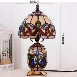 TCODTPOL Small Tiffany Lamp Stained Glass Table Lamp Mini Mother Daughter Vase Desk Accent Light for Bedroom Bedside Reading Home Antique Style Decor 8X14 Inches (Serenity Victorian)