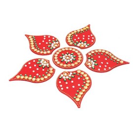 Floor Rangoli Designer Reusable Small Rangoli Acrylic Rangoli Indian Traditional Home Decor Gift for Home Interior Floor Decoration Festival Navratri Decorations and Gifting (Size:- 7") (Red)
