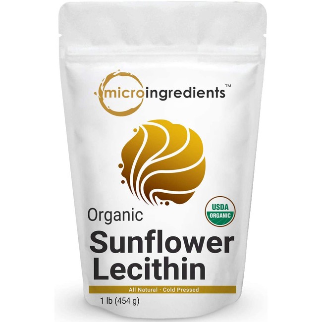 Sustainably US Grown, Organic Sunflower Lecithin Powder, 1 Pound (16 Ounce), Sustainable Farmed, Cold Pressed, Rich in Phosphatidyl Choline and Protein for Immune System Booster, No Soy, No GMOs