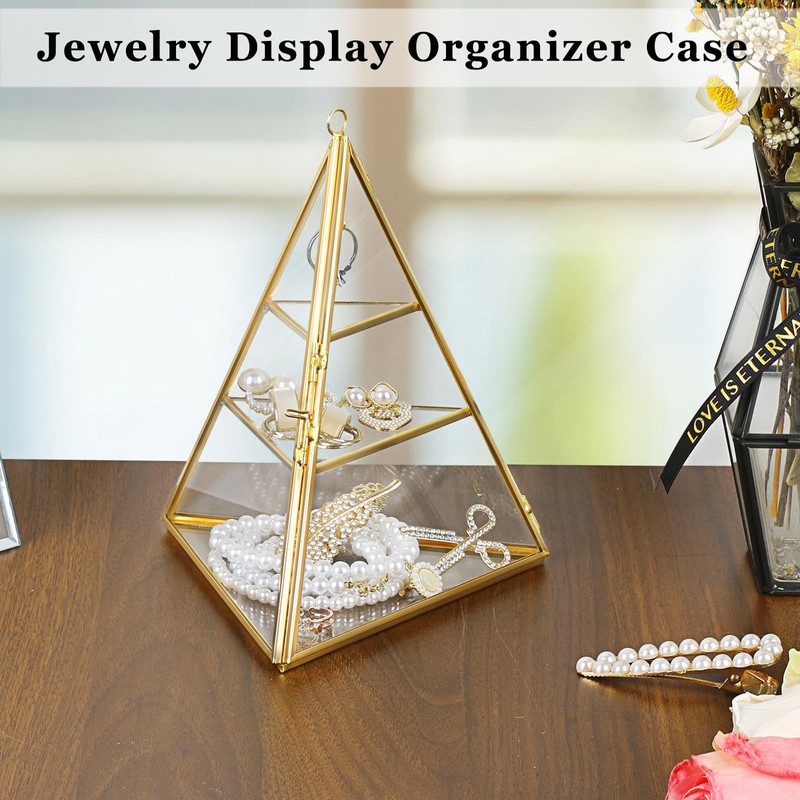 ELLDOO 3 Tier Glass Display Case for Collectibles, Triangular Crystal
