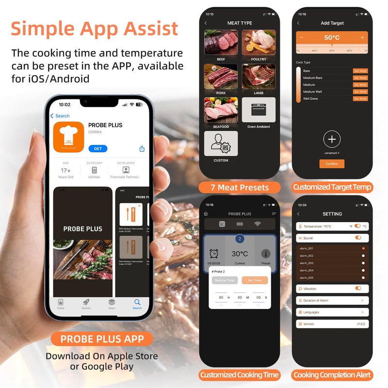 Mcbazel Smart Bluetooth Meat Thermometer with 4 Probes, Digital Food