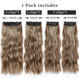 20 Inches Brown Hair Extensions, 4Pcs Synthetic Clip in Hair Extensions, Wavy Long Hair Extensions Clip in, Natural Thick Hair Extensions (Color:Light Brown Mixed Blonde)