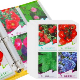 Seed Storage Organizer Sleeves 4 Pocket Garden Seed Organizer Binder Sheet Protectors Seed Packet Organizer, Slot Size 3.5"x 5.5" Clear 3 Ring Binder Seed Pockets for Postcards Photos Cards (30 Pcs)