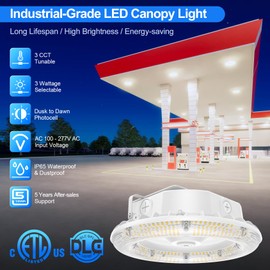 LED Canopy Light 80W/64W/48W Selectable, ETL DLC Listed 11200LM Canopy LED Lights 4500K 5000K 5700K Adjustable, IP65 Commercial Gas Station Light with Photocell for Carport Workshop