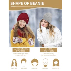 SUTIYO Women's Beanie Hat with Fleece Lining Men's Winter Hat Warm Knitted Hat Thermal Wool Hat Women Hats, red