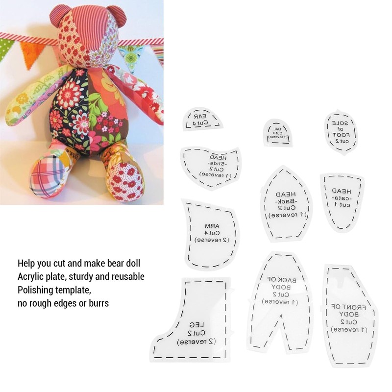 10Pcs Memory Bear Sewing Patterns Template, Acrylic Memory Bear Template