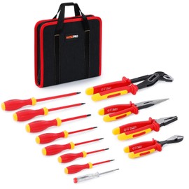 WISEPRO 12 PCS Insulated Electrician Pliers & Screwdriver Set, 1000V Insulated Electrical Tool Set with 7 Insulated Screwdrivers, 4 Insulated Pliers, 1 Voltage Tester and Storage Case