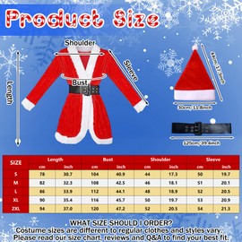 Christmas Costume Women's Christmas Woman Red Santa Outfit Velvet Coat Belt Hat Gloves Party Cosplay (L)