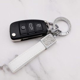 OTOTEC Car Key Fob Leather Universal Keyring with Glitter Rhinestone with Screwdriver Car Accessories White, White
