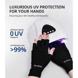 AIRSEE Premium UPF 50+ UV Protection Gloves for Gel Manicures - Fingerless Design for Professional Solon & Home Use, Anti UVA/UVB, Breathable Cool Tech Gloves for UV Lamp & Sun Protection (Black)