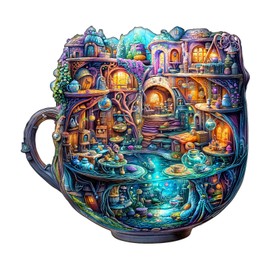 AEEKDOOK Wooden Puzzles for Adults - 200 Pieces Enchanted Teapot Puzzle - Unique Shapes Wooden Jigsaw Puzzles for Adults - Eco-Friendly Home Office Decor (M-11.4 * 10.8in)