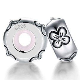 LOVANS 2 PCS 925 Sterling Silver Rubber Spacer Stopper Bead for Bracelets Jewelry Gift for Her Women (Silver Flower)