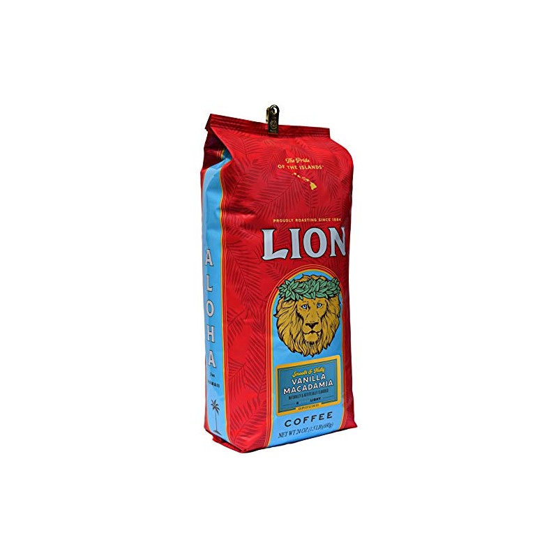 Lion Coffee, Vanilla Macadamia Flavor Light Roast - Ground Coffee,