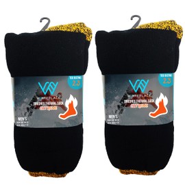 Winterlace Men's Heavy Duty Thermal Brushed Socks - 2 Pairs (Black w/Orange, Sock Size 10-13 (Mens Shoe Sizes 7-12))