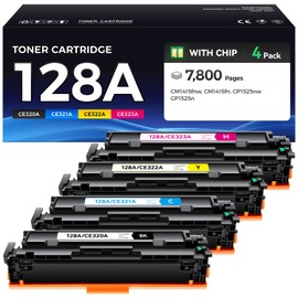 caink 128A Toner Cartridge 4-Pack Black Cyan Yellow Magenta High Yield Replacement for 128A CE320A CE321A CE322A CE323A Compatible with HP Laserjet Pro Color MFP CM1415fn CM1415fnw CP1525nw CP1525n Printer