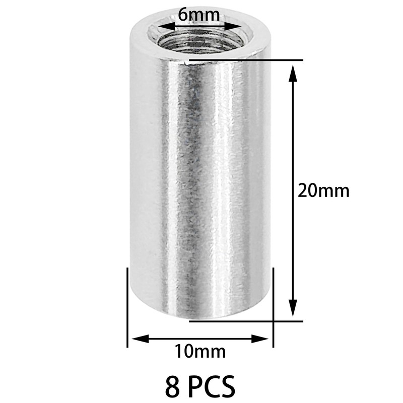 8 PCS Cylindrical Coupling Nuts, 304 Stainless Steel Round Connector
