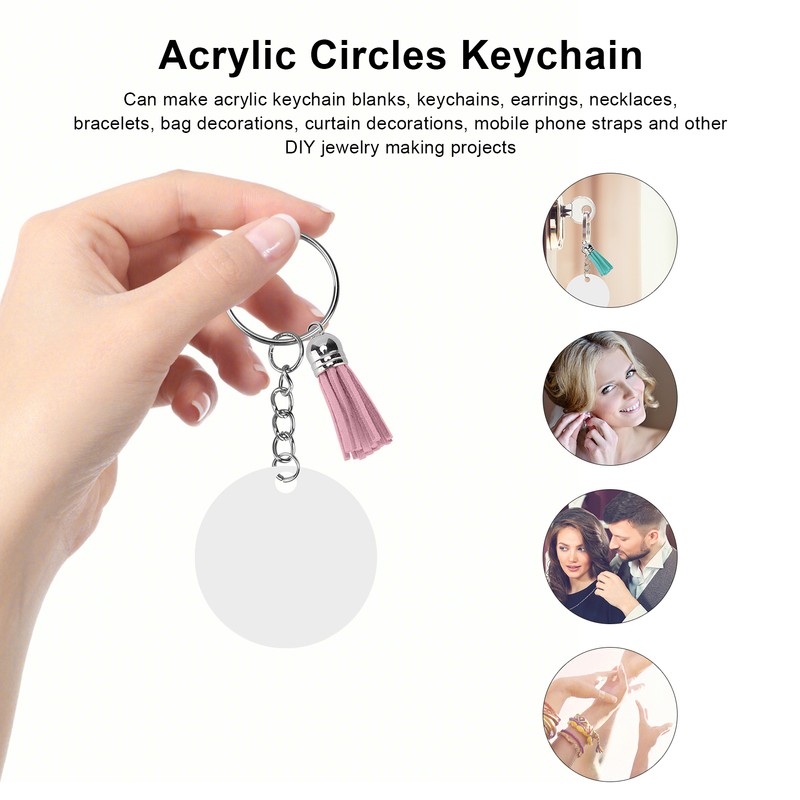 30Set DIY HandPainted Acrylic Keychain Blanks Circles Keychain Tassel Set