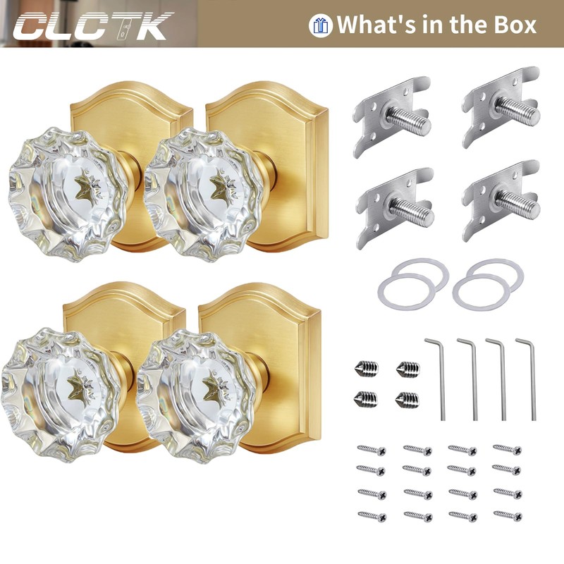 CLCTK 4 Pack Crystal Glass Dummy Door Knob, Single Side