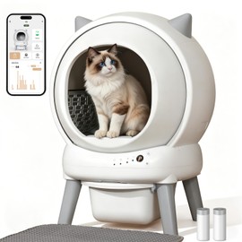 Automatic Litter Box, ZHMZ Self Cleaning Litter Box for Multiple Cats, Large Space Auto Robot with Dual Safety Sensors, Odor-Control with Mat and 2 Roll Garbage Bags