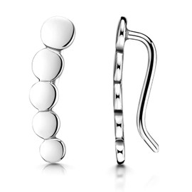 Materia SO-413 Small Ear Cuffs 925 Silver for Women and Teenagers - Circles Plate Earrings Ear Climber Ear Jewellery in Case, Sterling Silver