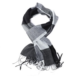 GOZINA Men's Scarves, Fashion Soft Scarf For Men Women UK,Autumn Color Stitching Stylish Tartan Scarf, Mens Scarf Winter Tassel Long Scarves, Ladies Black and Grey Plaid Scarf. (Grey-White)