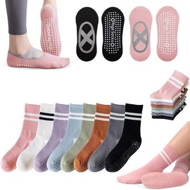 10 Pares Calcetines largos de yoga con agarre para mujer, Calcetines de Pilates Antideslizantes, Calcetines Mujer transpirable Varios colores para Pilates, Yoga, Ballet, Danza, Deportes del Interior
