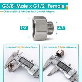 Kicimpro 1/2 to 3/8 Reducer, 3/8 Male to 1/2 Female Adapter Water Supply Line Hose Adapters Compression Fitting Stainless steel 2 Pieces