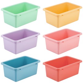 Outus 60 Pcs 11.6 x 7.7 Inch Macaron Color Plastic Cubby Bins with Labels Classroom Stacking Bins Storage Container Book Bins for Classroom Preschool Office Home Organizer, 6 Colors