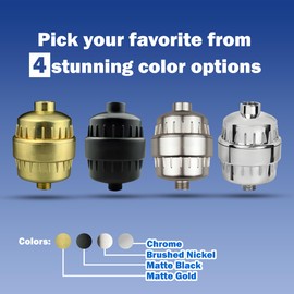 Shower Head Filter for Hard Water -15 Stage High Output Water Filter with 2 Replacement Cartridges, Removes Chlorine & Fluoride for Healthier Skin and Hair. (Matte Gold)