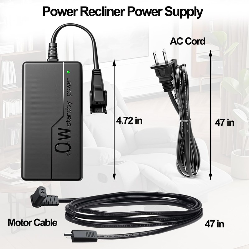 Power Recliner Power Supply, 2Pin Recliner Power Cord Replacement AC/DC