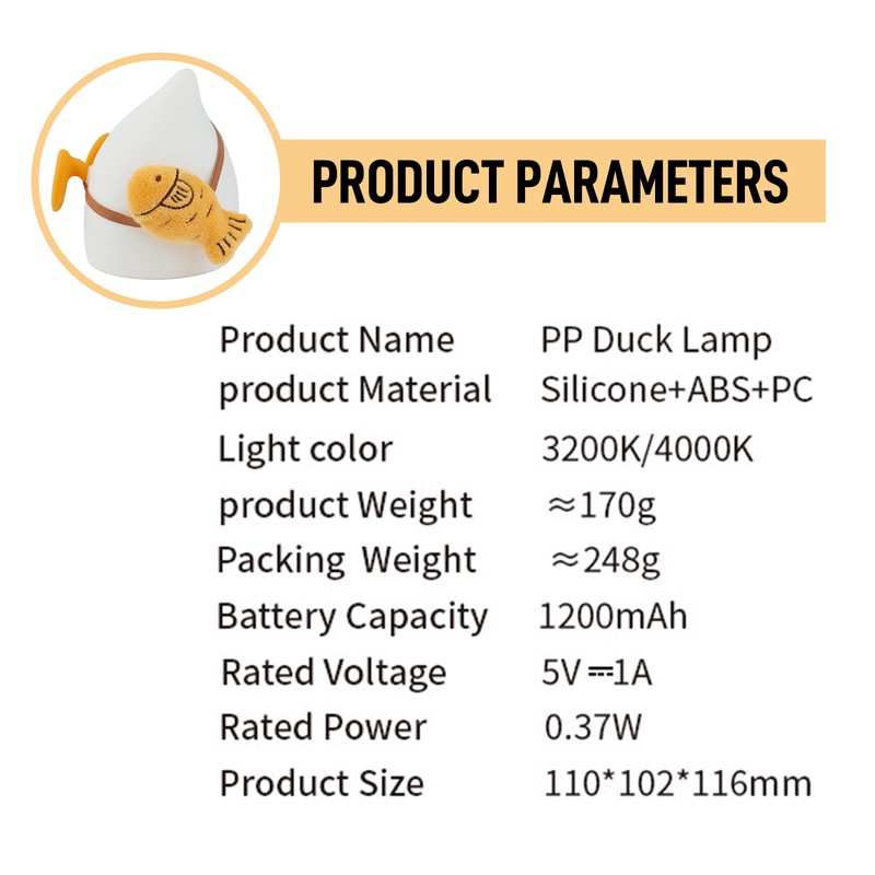 Cartoon Duck Night Light USB Rechargeable Silicone Pat Night Light