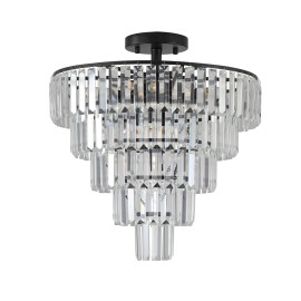 20" Crystal Chandelier, 10-Light Modern Black Flush Mount Chandelier, Luxury Round Semi Flush Mount Ceiling Light FixtureShade  color: Black, Design Style: Modern, Lamp Power(W): 60, Number of Lights: 10