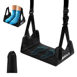 1 Pack No-Collapse Airplane Foot Hammock–Adjustable Foot Hammock for Plane Travel with Thick Bamboo Base, Lightweight Travel Footrest for Office, Flights(Black)