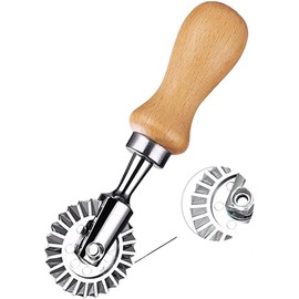Ravioli Cutter Stamps with Roller Wheel Round Mold with Wooden Handle and Fluted Edge Pasta Press Pasta Cutter for Home and Kitchen Use- 1.3" Diameter