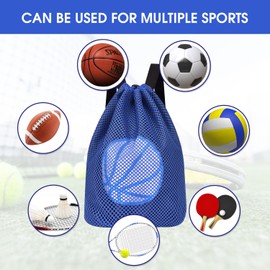 Sonicefit Drawstring Backpack Basketball Bag, Foldable Sports Sackpack Gym Bag for Boys Girls, Lightweight Gym Sack String Bag Cinch Beach Swim Bag for Travel Soccer Football Rugby Swim (Blue)