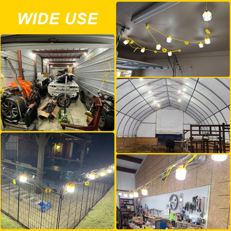 RIUVAO 50ft LED Construction String Lights,Super Bright 75W 7500LM Waterproof