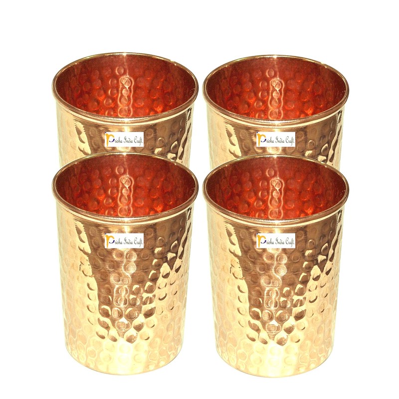 Indian Drinking Cups Pure Copper Hammered Tumbler Drinkware Accessory, Set