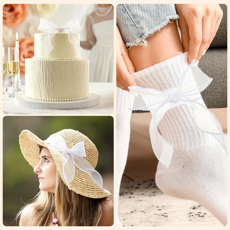 2 Rolls Pearl Edge Chiffon Ribbon 9M White Sheer Organza