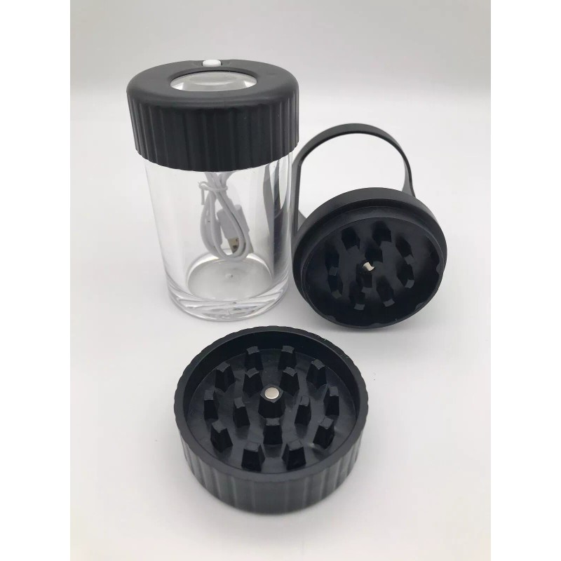 Glow jar BLACK Manual Spice Herb Grinder with Light-Up Storage