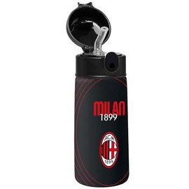 Seven Water Bottle - A.C. Milan Football Black Red Stainless Steel Thermos Flask for Indoor and Outdoor Use Temperature Resistant up to 24 Hours Water Bottle for Kids