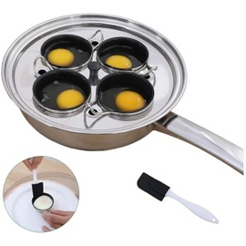 4 Cups Egg Poacher Pan - Stainless Steel Poached Egg Cooker – Induction Cooktop Egg Poachers Cookware Set with 4 Nonstick Large PFOA FREE Egg Poacher Cups and Silicone Spatula