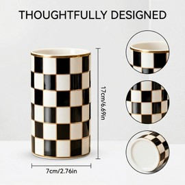 Checkered Ceramic Toothbrush Holder, Cute & Durable for Bathroom, Ideal Black and White Bathroom Accessory