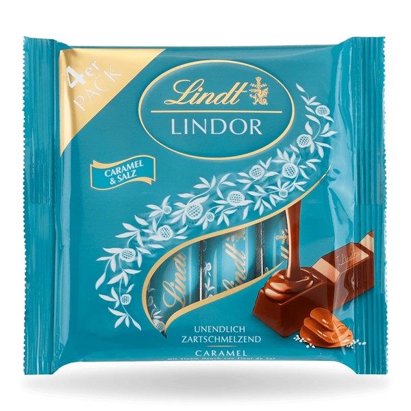 Lindt Chocolate LINDOR Caramel & Salt Chocolate Sticks | 4 x 25g Chocolate Bars | With Delicate Melting Caramel & Salt Chocolate Filling | Chocolate Gift | Chocolate Gift