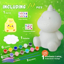 Cokiki Paint Your Own Dinosaur Lamp Kit, Art Supplies DIY Night Light Painting Kit, Arts and Crafts for Kids Ages 8-12, Birthday Party Holiday Creative Gift for Girls Boys Ages 6 7 8 9 10 11 12+(Big)